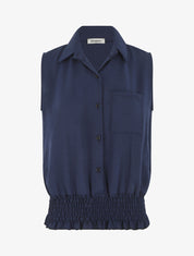 Chemise uni sans manches à bord élastiqué - Marine - 4