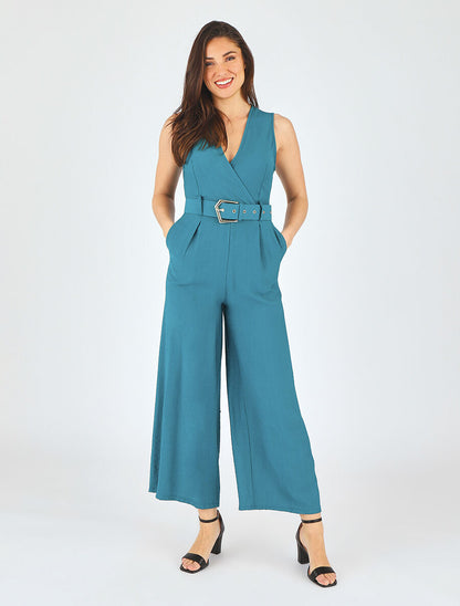 Combinaison unie sans manches effet lin - Bleu canard - 4
