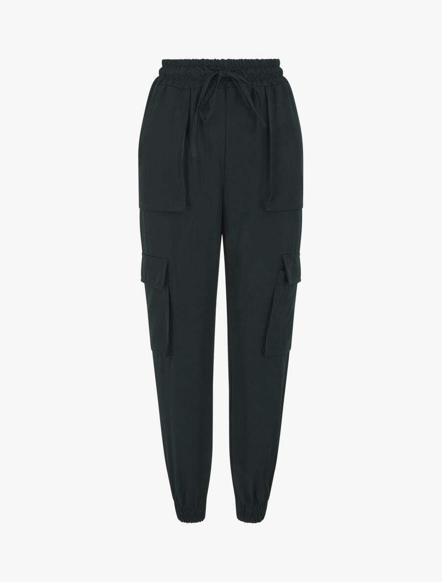 Pantalon cargo fluide à bords élastiqués - Noir - 1