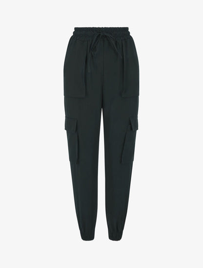 Pantalon cargo fluide à bords élastiqués - Noir - 1
