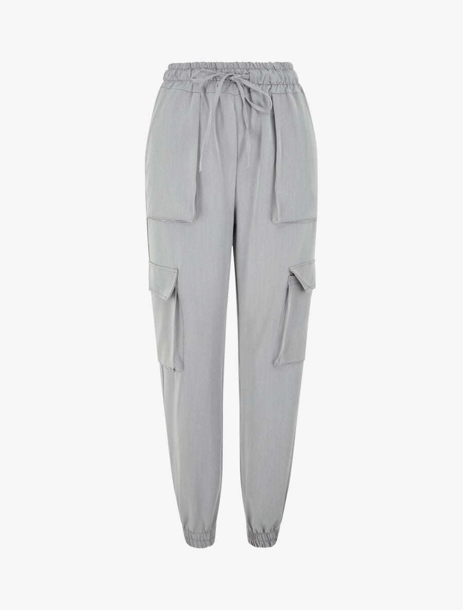 Pantalon cargo fluide à bords élastiqués - Gris - 4