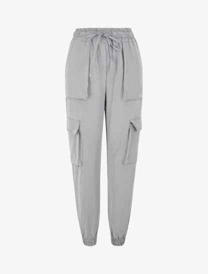 Pantalon cargo fluide à bords élastiqués - Gris - 4