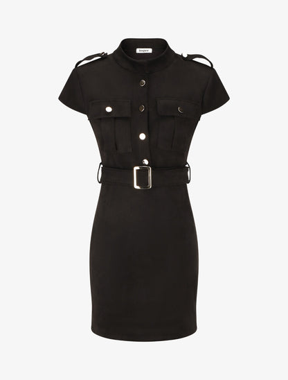 Robe courte en suédine ceinturée - Noir - 1