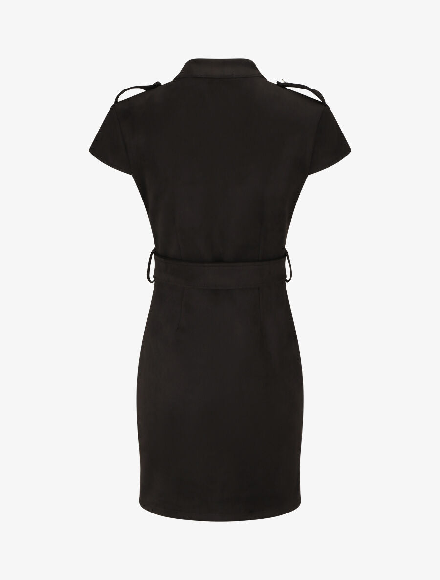 Robe courte en suédine ceinturée - Noir - 2