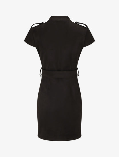Robe courte en suédine ceinturée - Noir - 2