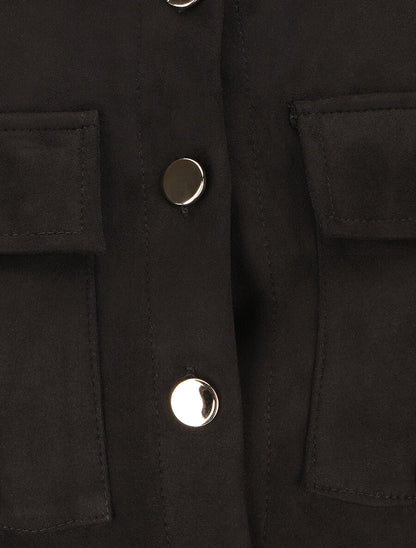 Robe courte en suédine ceinturée - Noir - 3