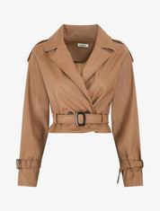 Veste courte en simili ceinturée - Camel - 1