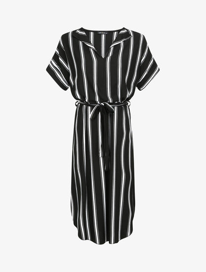 Robe ample rayée à bord arrondi - Noir - 4