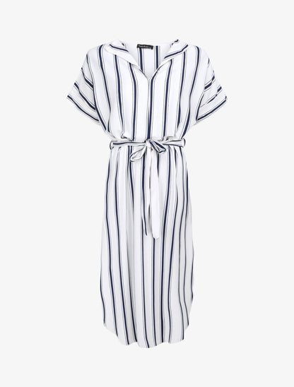 Robe ample rayée à bord arrondi - Blanc - 4