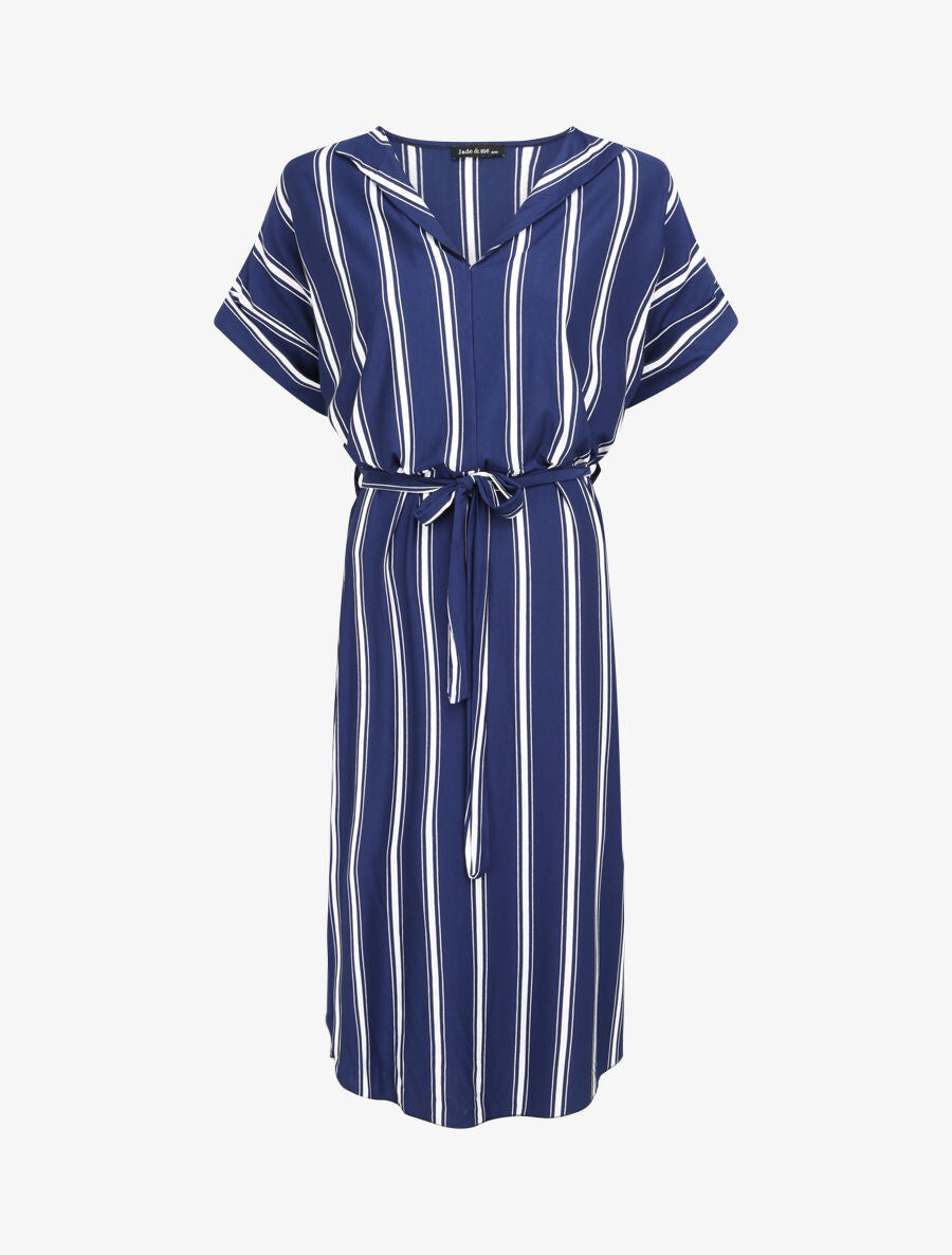 Robe ample rayée à bord arrondi - Marine - 1