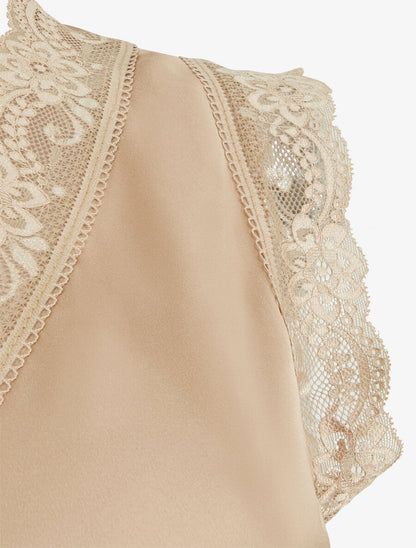 Top satiné à détail dentelle - Or - 3