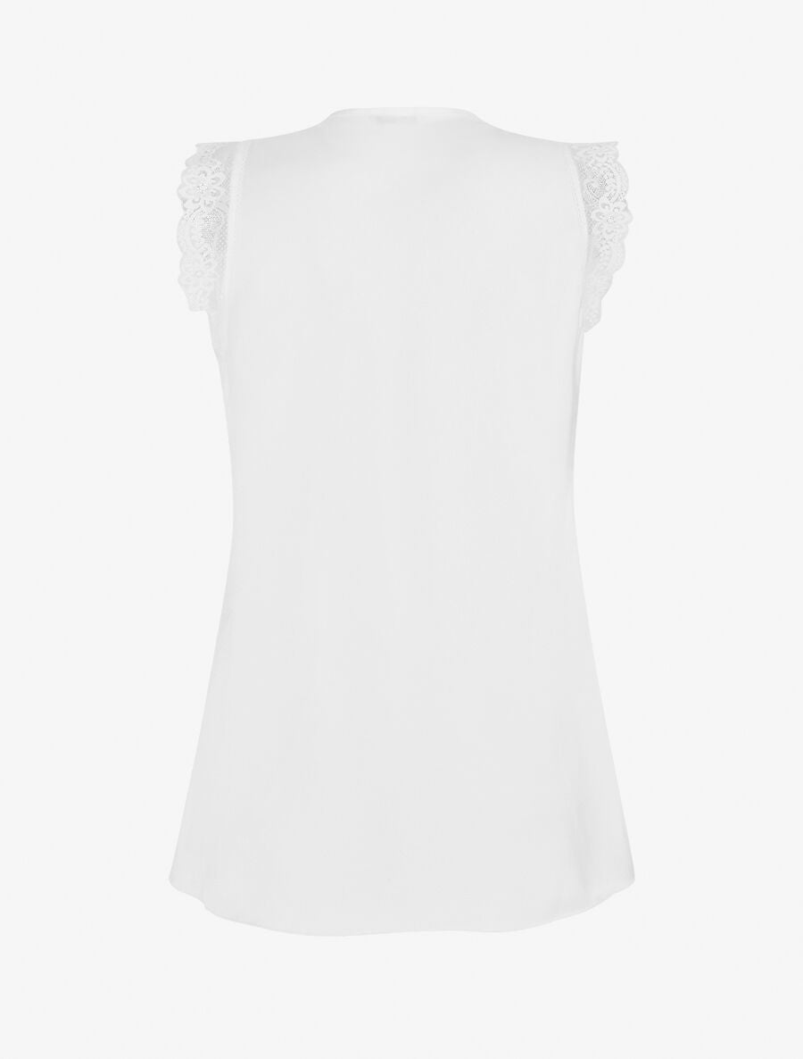 Top satiné à détail dentelle - Blanc - 2