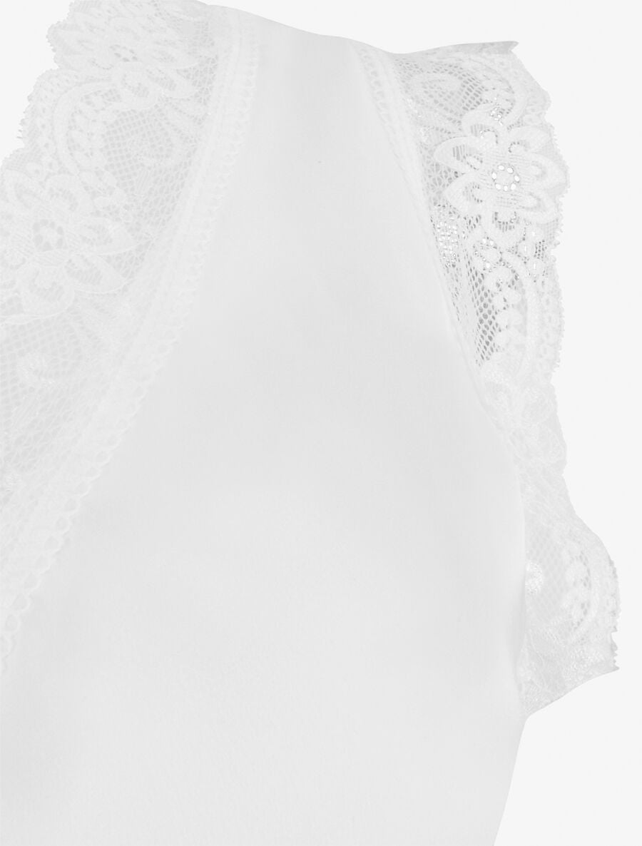 Top satiné à détail dentelle - Blanc - 3