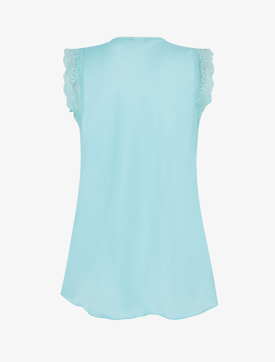 Top satiné à détail dentelle - Turquoise - 2