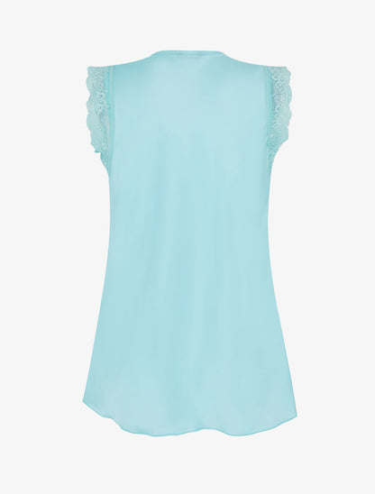 Top satiné à détail dentelle - Turquoise - 2
