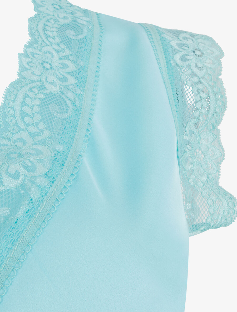 Top satiné à détail dentelle - Turquoise - 3