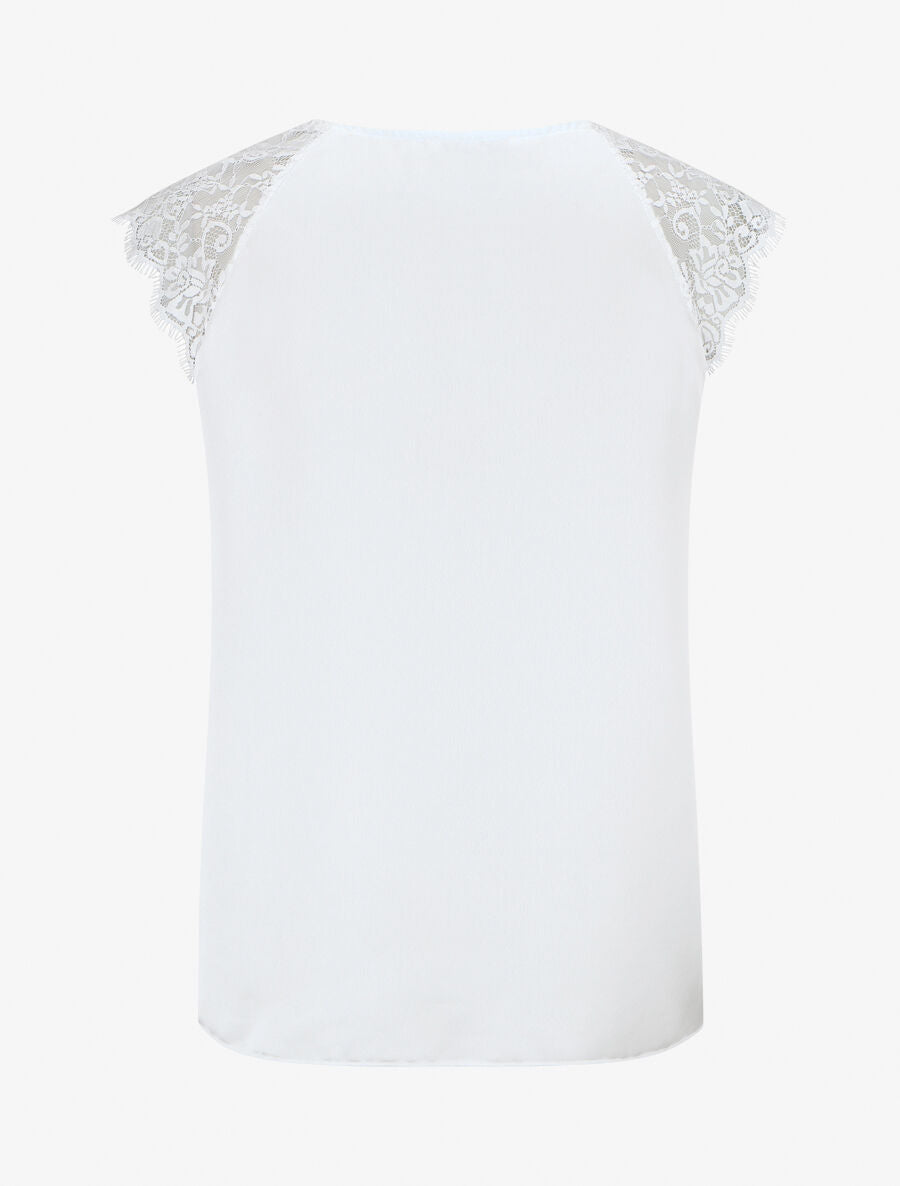 Top satiné à dentelle - Blanc - 2