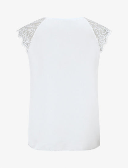 Top satiné à dentelle - Blanc - 2