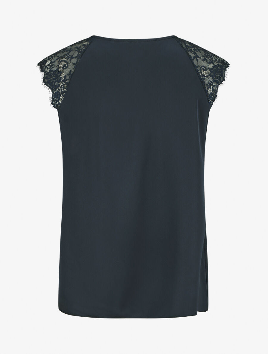 Top satiné à dentelle - Marine - 2