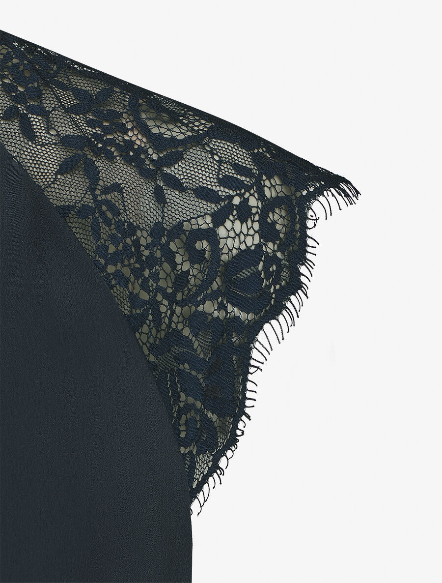 Top satiné à dentelle - Marine - 3