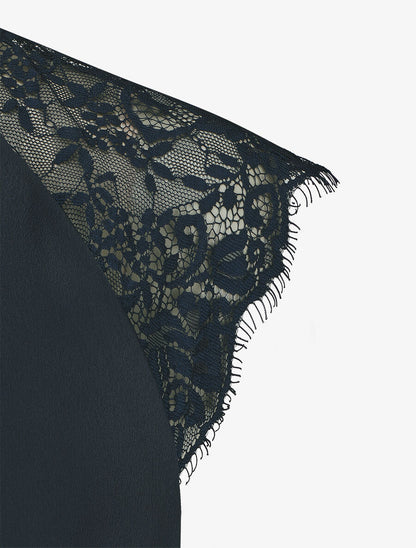 Top satiné à dentelle - Marine - 3