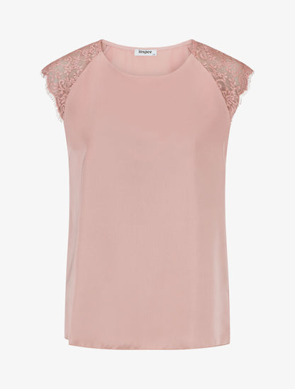 Top satiné à dentelle - Rose - 1