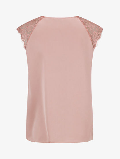 Top satiné à dentelle - Rose - 2