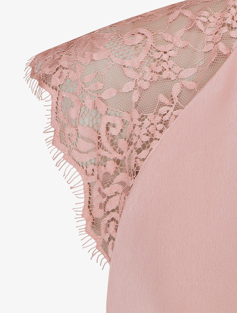 Top satiné à dentelle - Rose - 3