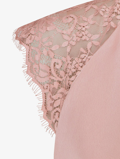 Top satiné à dentelle - Rose - 3