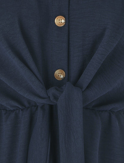 Robe unie à noeud et manches courtes - Marine - 3