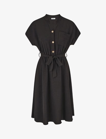 Robe mi-longue élastiquée - Noir - 1