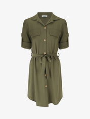Robe chemise à manches retroussables - Kaki - 1