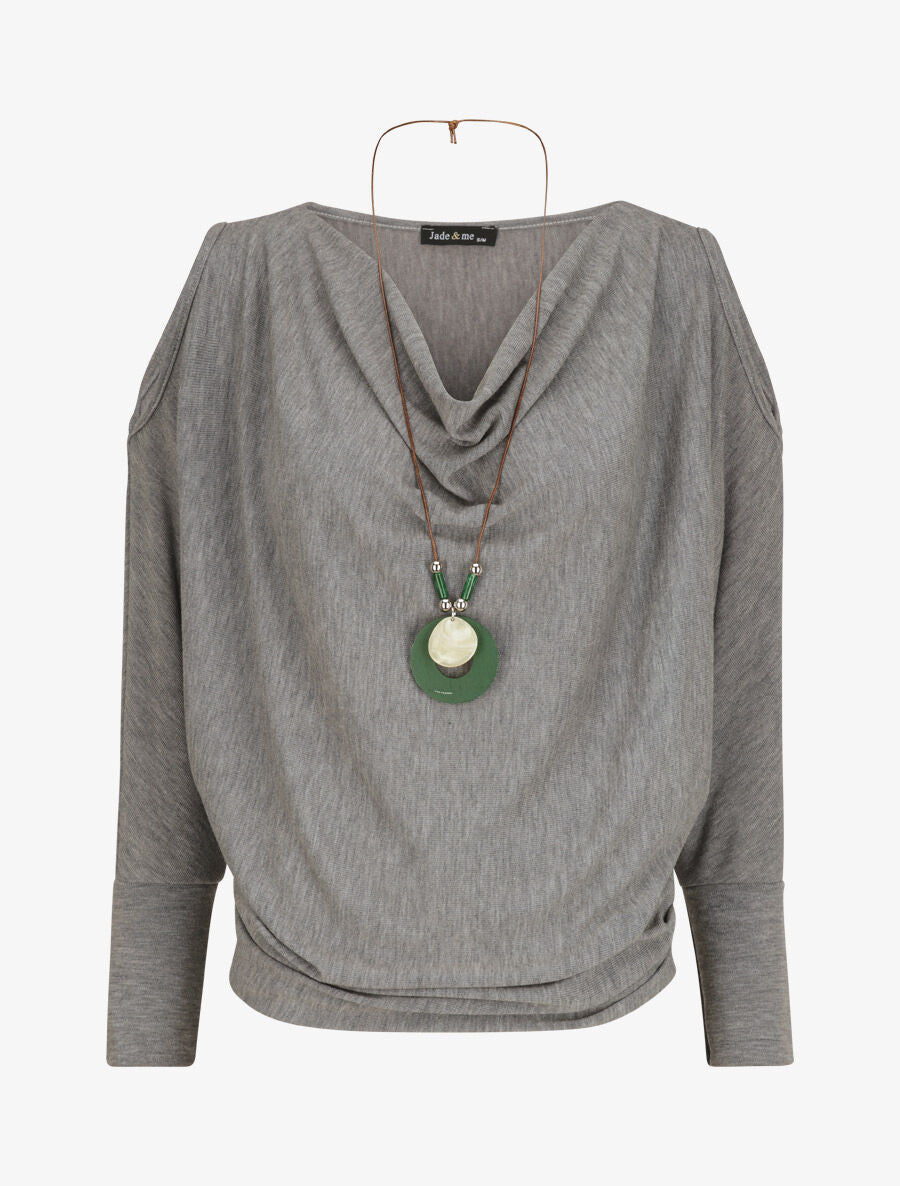 Top loose à épaules ajourées - Gris chiné - 1