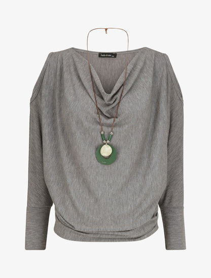 Top loose à épaules ajourées - Gris chiné - 1