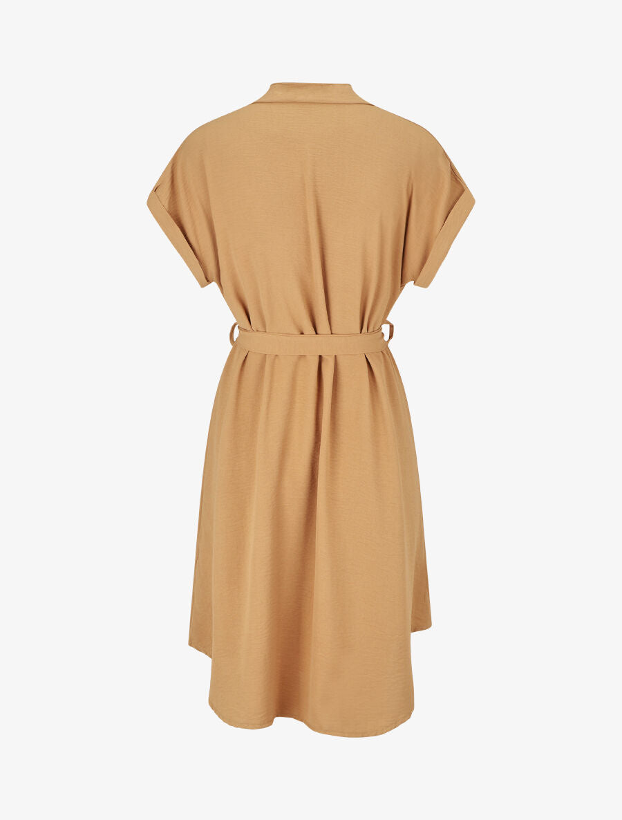 Robe chemise unie ceinturée - Camel - 2