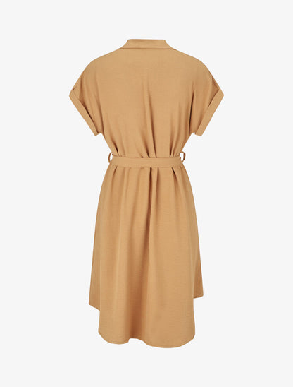Robe chemise unie ceinturée - Camel - 2