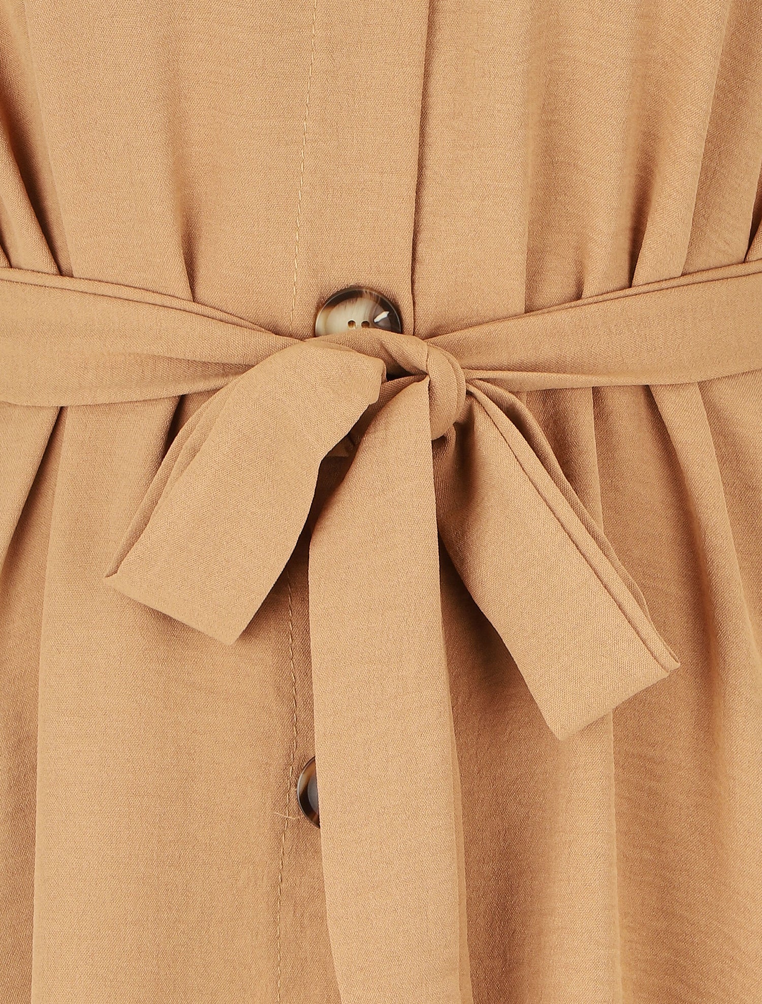 Robe chemise unie ceinturée - Camel - 3