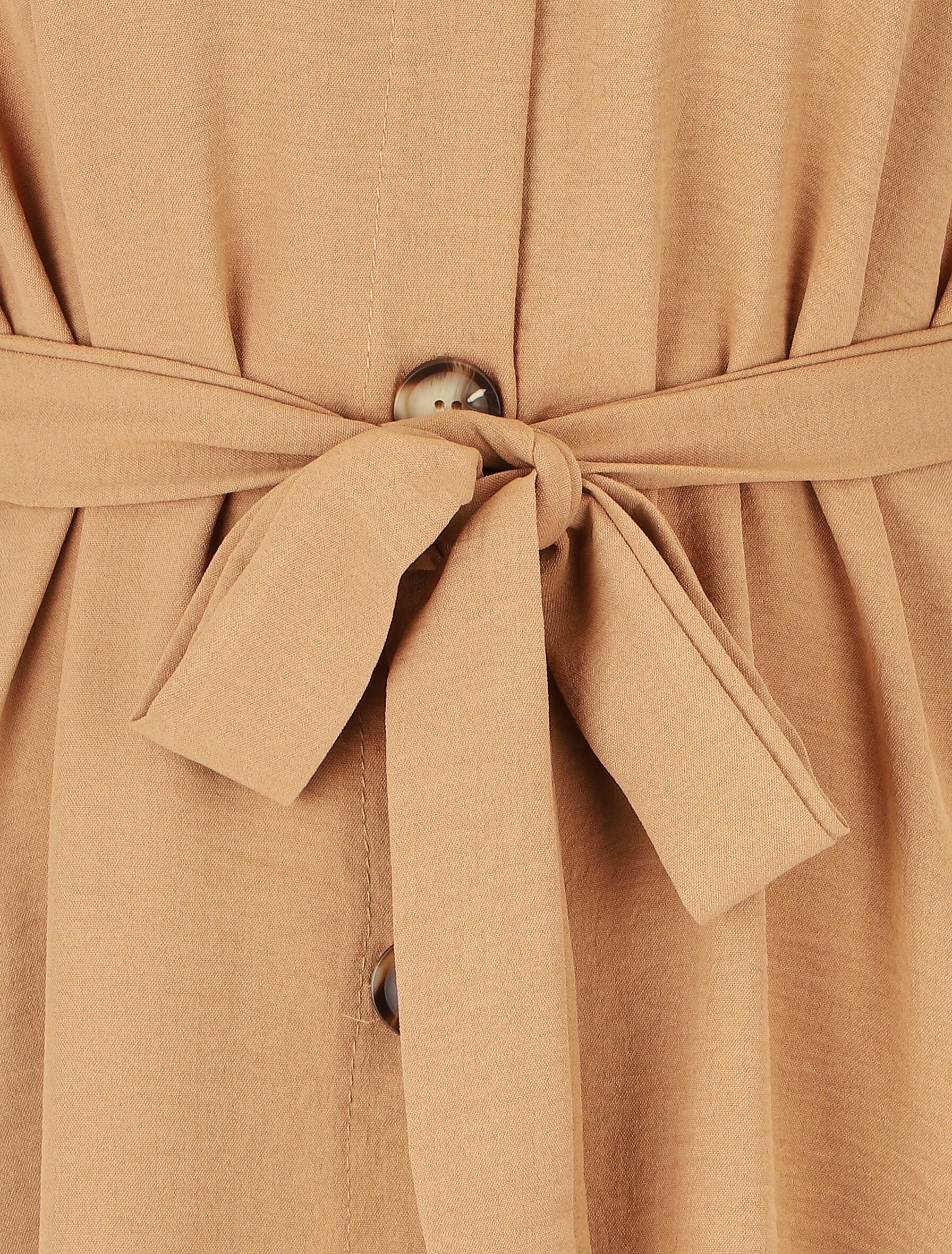 Robe chemise unie ceinturée - Camel - 3