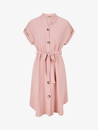 Robe chemise unie ceinturée - Vieux rose - 4