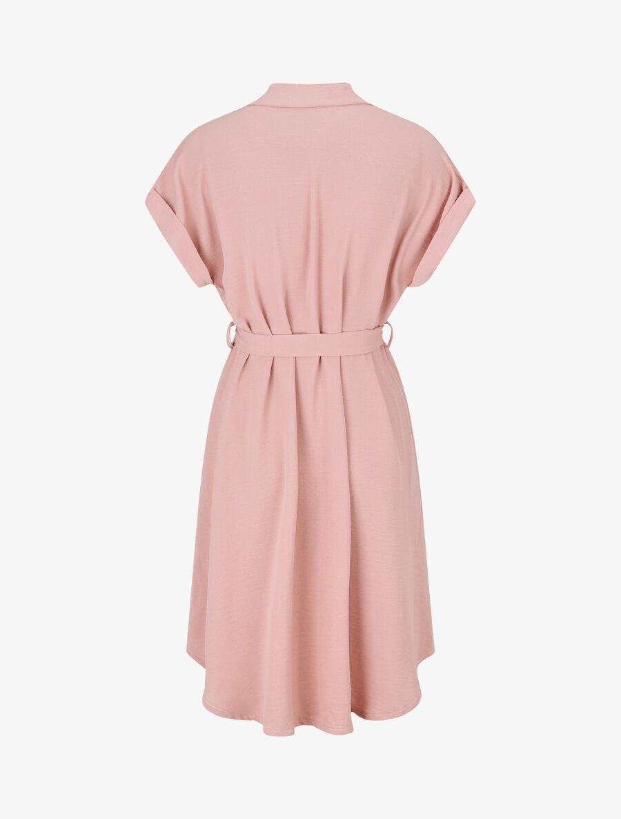 Robe chemise unie ceinturée - Vieux rose - 2