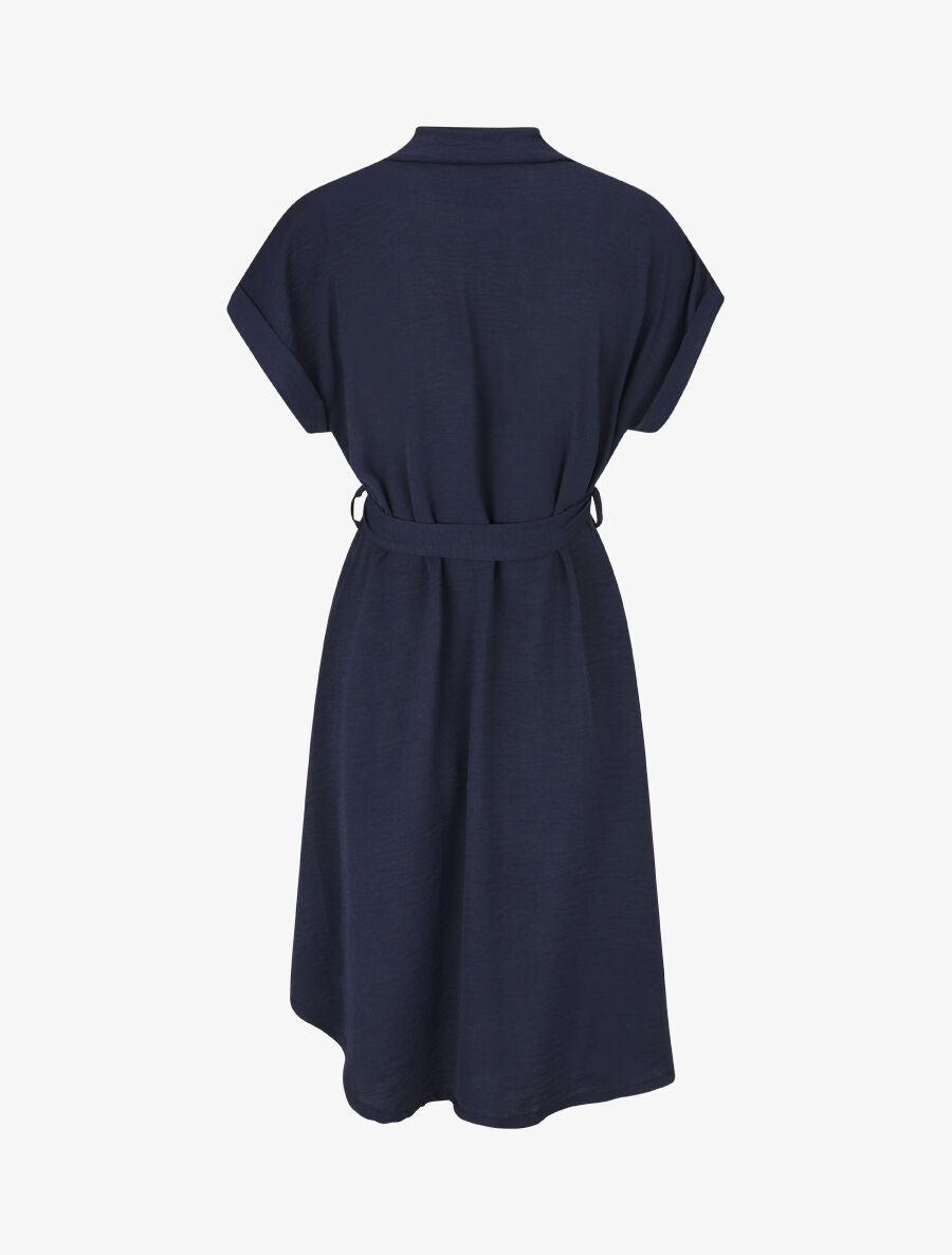 Robe chemise unie ceinturée - Marine - 2