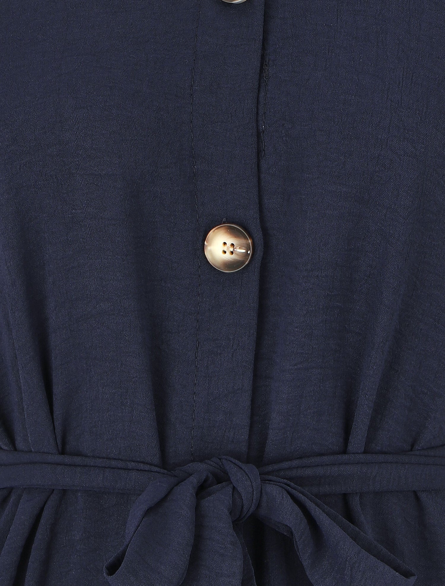 Robe chemise unie ceinturée - Marine - 3