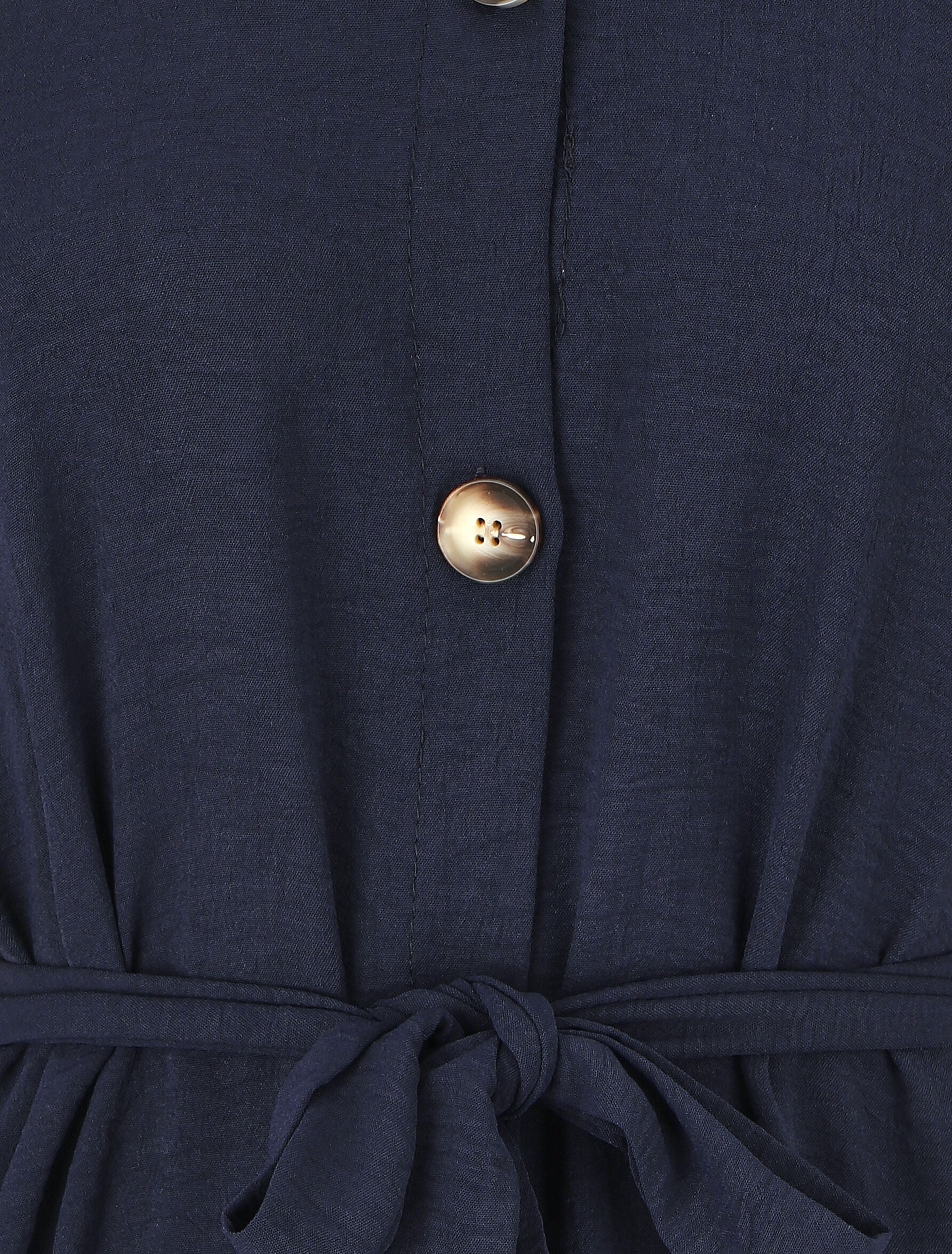 Robe chemise unie ceinturée - Marine - 3