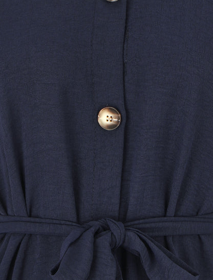 Robe chemise unie ceinturée - Marine - 3