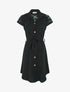 Robe mi-longue unie à empiècement dentelle - Noir - 1