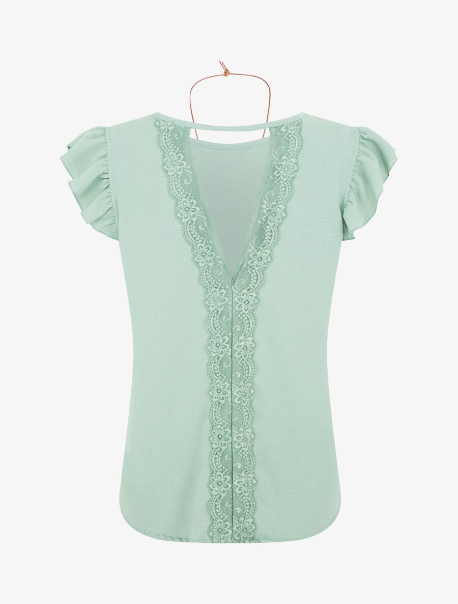 Top uni à manches volantées - Vert d&