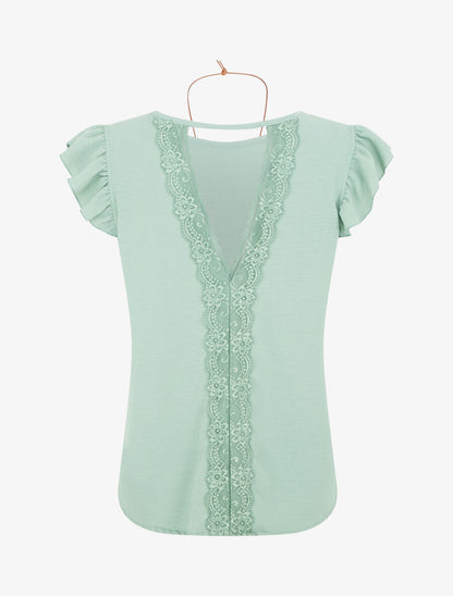Top uni à manches volantées - Vert d&