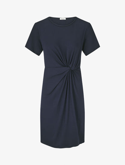 Robe mi-longue à noeud - Marine - 4