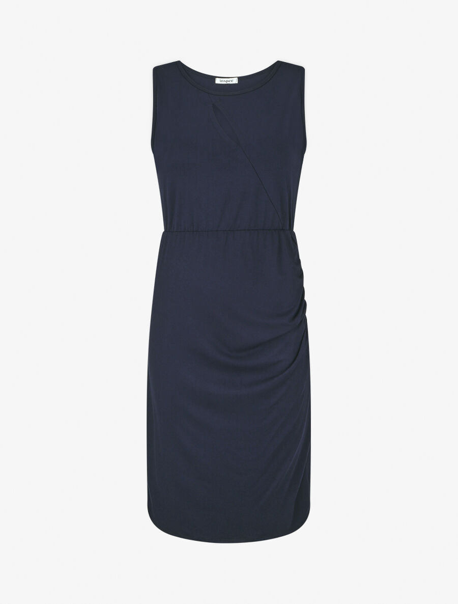 Robe mi-longue à buste ajouré - Marine - 1