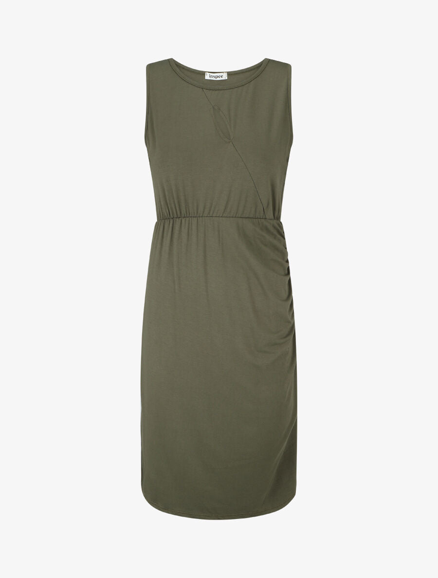Robe mi-longue à buste ajouré - Kaki - 1